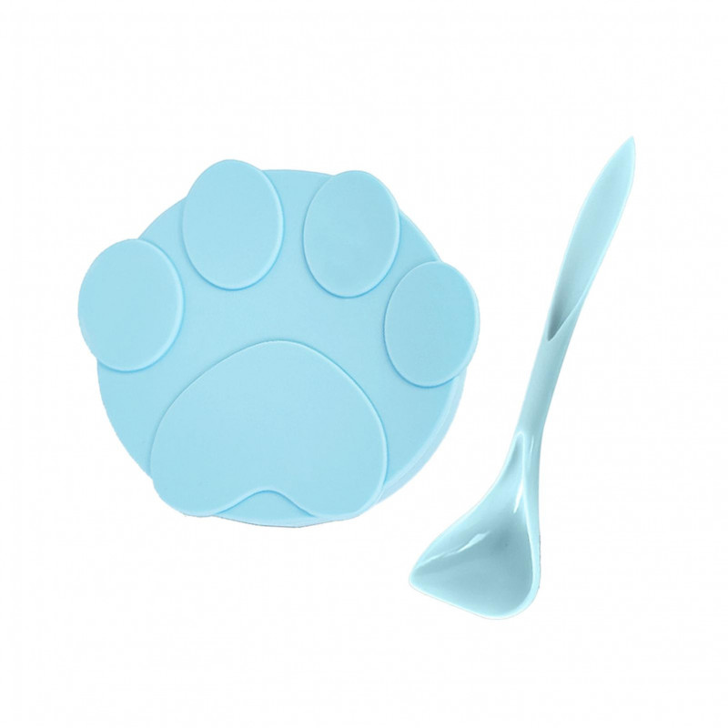 Pet Food Can Lid with Spoon Silicone Cover for Universal Sealing of Cat and Dog Food Blue