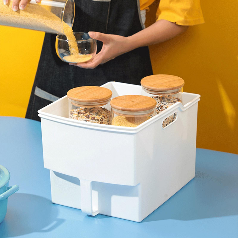 Storage Box Large Capacity Double Handle Cabinet Shelf Miscellaneous Grain Container Organizer Daily Use Qinghai