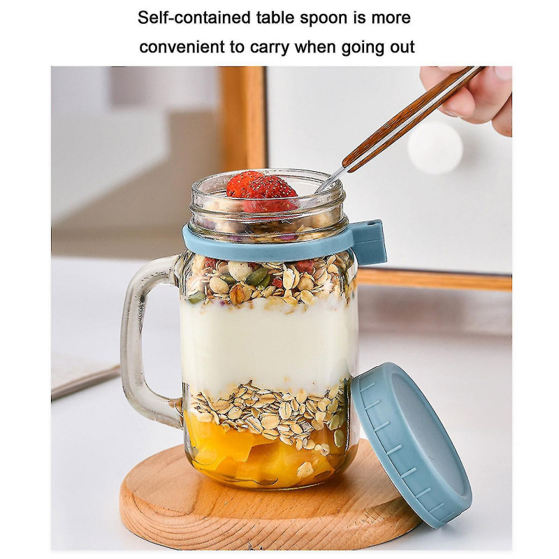 Portable Handle Overnight Oats Jars, Overnight Oats Container With Lid And Spoon, 10 Ounce Grain, Milk, Vegetable [...]