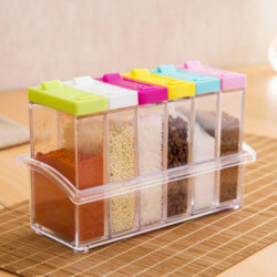 6pcs/set Seasoning Box With Tray Condiment Storage Plastic Moisture-proof Salt Jar For Kitchen 6pcs/set Seasoning Box With Tray Condiment Storage Plastic Moisture-proof Salt Jar For Kitchen