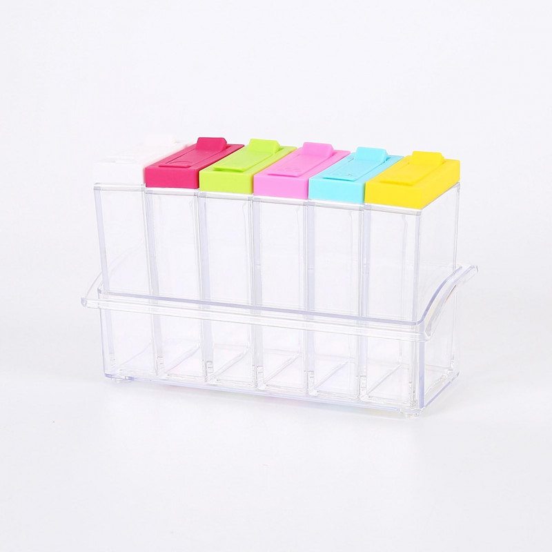 6pcs/set Seasoning Box With Tray Condiment Storage Plastic Moisture-proof Salt Jar For Kitchen 6pcs/set Seasoning Box With Tray Condiment Storage Plastic Moisture-proof Salt Jar For Kitchen