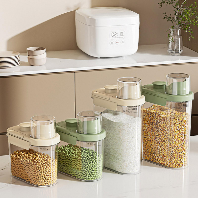 Dry Food Dispenser with Handle Moisture Proof & Dust-proof Transparent Rice Grain Bucket Large Capacity Plastic [...]