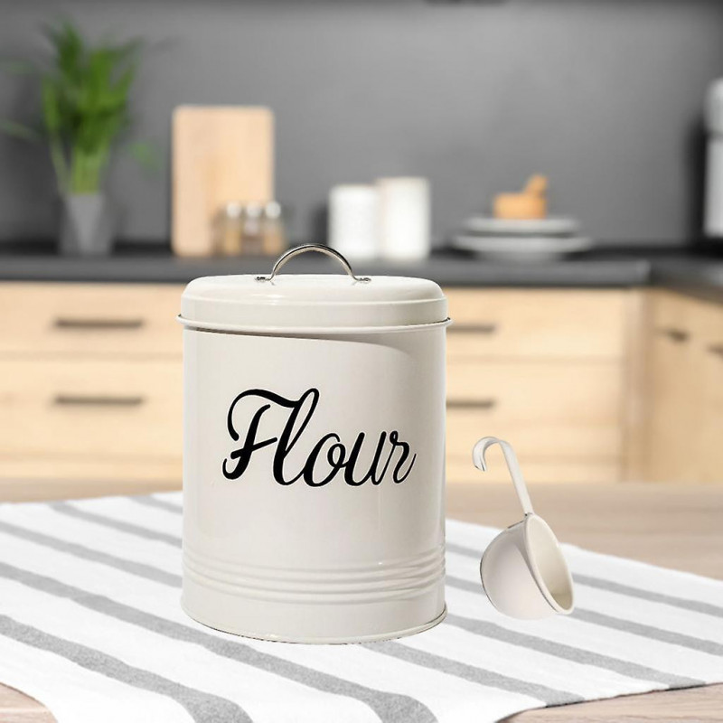 Rustic Metal Vintage Food Flour Storage Tin Jar Box 5l Container With Lid