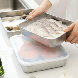 3Pcs Stainless Steel Food Storage Box Freshness Preservation Easy to Clean with Lid Smooth Surface S 3Pcs Stainless Steel Food Storage Box Freshness Preservation Easy to Clean with Lid Smooth Surface S