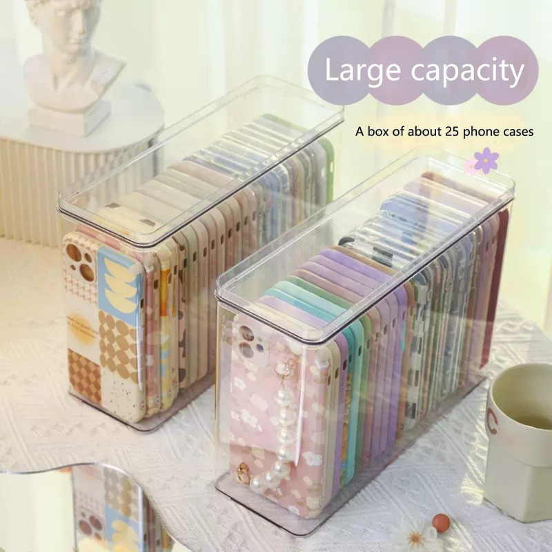 Fornnerg Storage Box Large Capacity Transparent Desktop Mobile Phone Case Container Household Suppli
