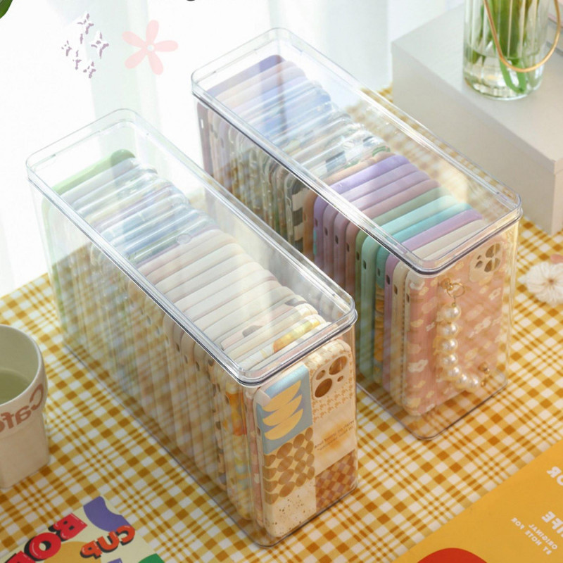 Fornnerg Storage Box Large Capacity Transparent Desktop Mobile Phone Case Container Household Suppli
