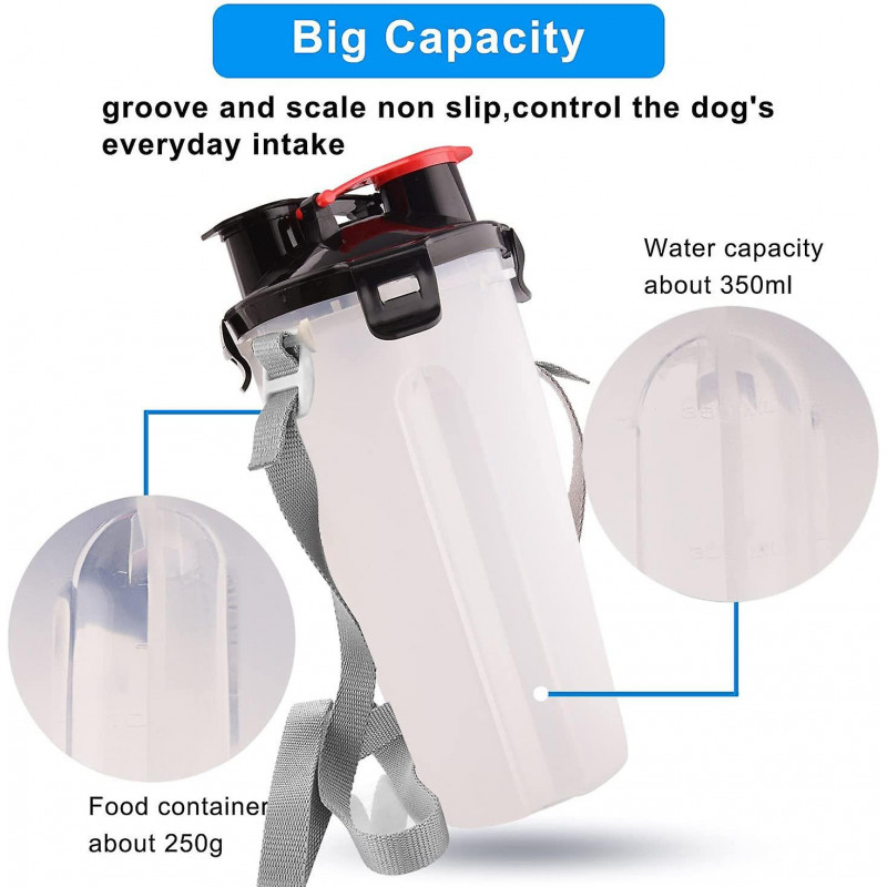Portable Pet Water Bottle And Food Container For Travel 2-in-1bottle With 2 Collapsible Bowls