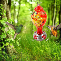 Beautiful Bird Feeder - Bright-colored Glass, Festive Touch, Bird Food Container Beautiful Bird Feeder - Bright-colored Glass, Festive Touch, Bird Food Container