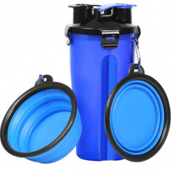Dog Water Bottle Dog Bowls Pet Food Container 2-in-1 Blue Dog Water Bottle Dog Bowls Pet Food Container 2-in-1 Blue