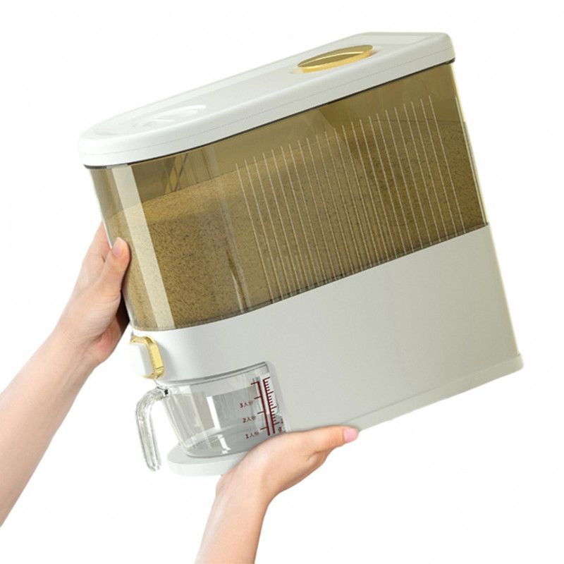 Press-Type Rices Bucket with Measuring Cup Waterproof Dustproof Storage Cans for Kitchen Home