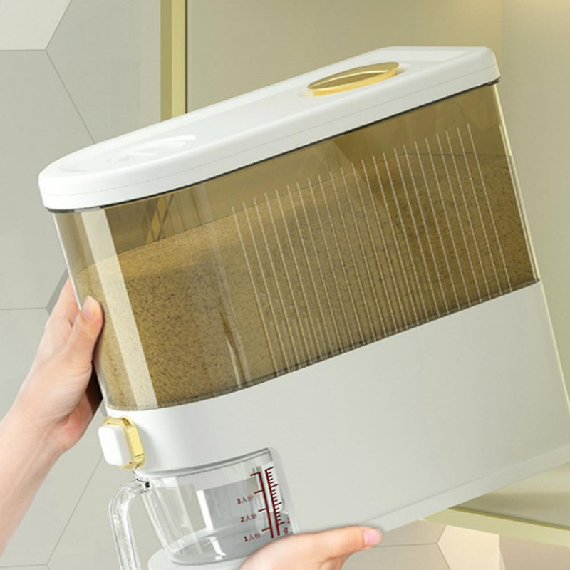 Press-Type Rices Bucket with Measuring Cup Waterproof Dustproof Storage Cans for Kitchen Home