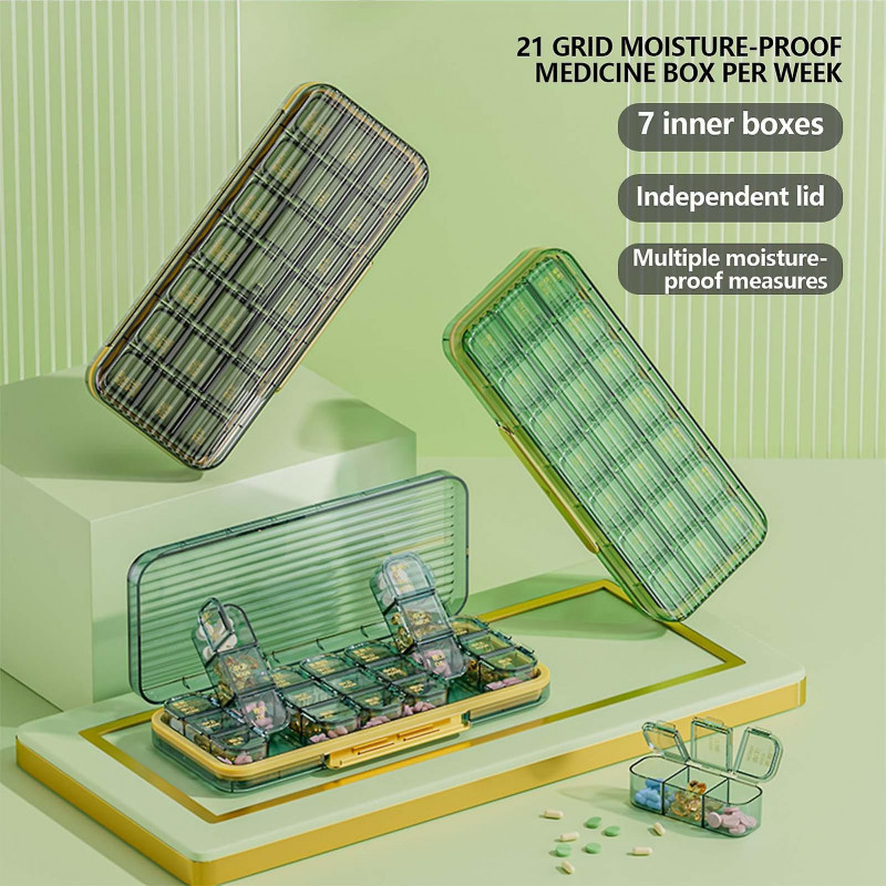 21 Grid Tablets Distributeur Boîte de médecine portable à l’épreuve de l’humidité pour les voyages en plein air