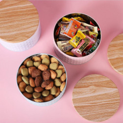 Boîte de stockage en métal à grain de bois Boîte de stockage en métal Boîtes de thé à domicile Organisateur Cuisine pour