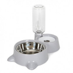 Gray Automatic Double Water & Rice Storage Bowl For Pet Cat Dog
