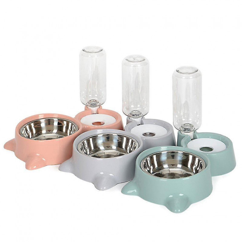 Gray Automatic Double Water & Rice Storage Bowl For Pet Cat Dog Gray Automatic Double Water & Rice Storage Bowl For Pet Cat Dog