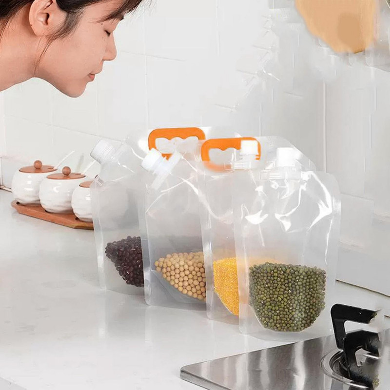 7Pcs/Set Grain Storage Bag Transparent Food Rice Millet Sealing Pouch with Handle Snack Seal Contain