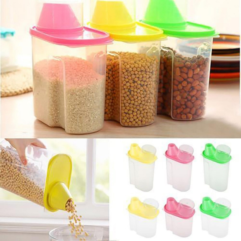 Cereal Storage Box with Lid Measuring Cup Plastic 1.9/2.5L Food Storage Dispenser for Cereals Cereal Storage Box with Lid Measuring Cup Plastic 1.9/2.5L Food Storage Dispenser for Cereals