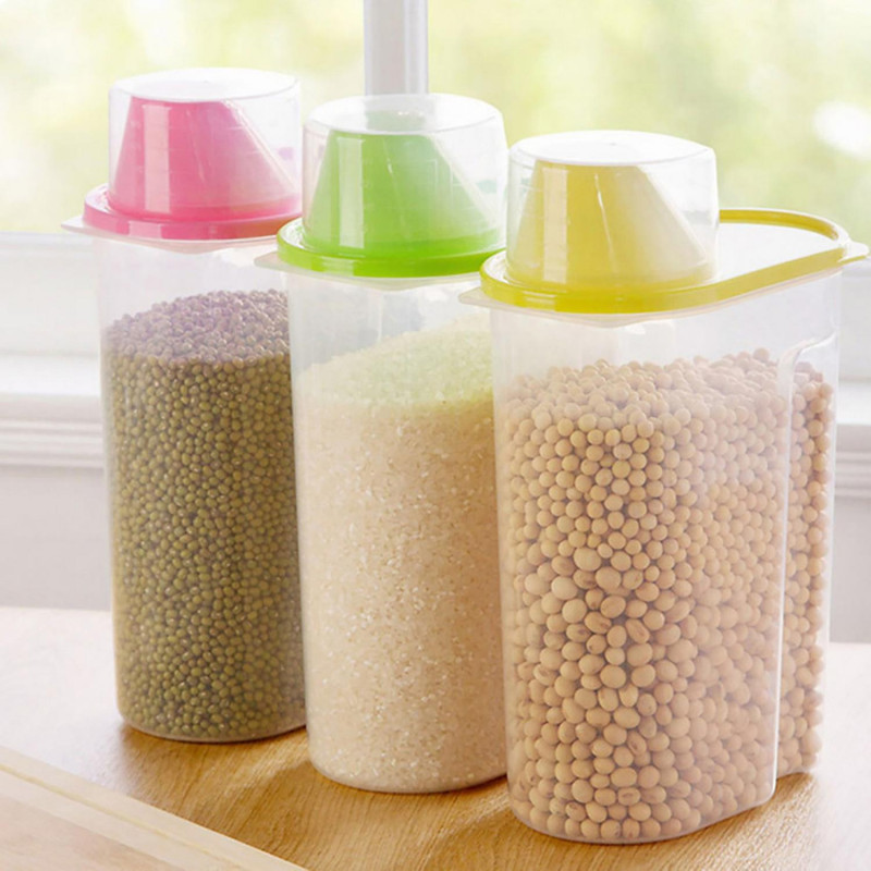 Cereal Storage Box with Lid Measuring Cup Plastic 1.9/2.5L Food Storage Dispenser for Cereals Cereal Storage Box with Lid Measuring Cup Plastic 1.9/2.5L Food Storage Dispenser for Cereals