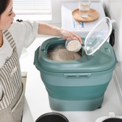 25Kg Rice Container Foldable Double Sealing Ring PP Household Flour Storage Holder for Kitchen