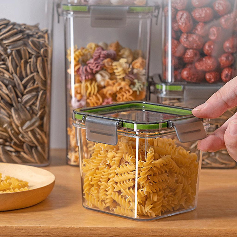 Airtight Food Storage Box Clear Transparent Sealed Plastic Container Kitchen Grain Snack Tea For Tank Cans Square Organi