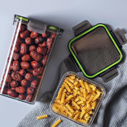 Airtight Food Storage Box Clear Transparent Sealed Plastic Container Kitchen Grain Snack Tea For Tank Cans Square Organi