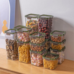 Airtight Food Storage Box Clear Transparent Sealed Plastic Container Kitchen Grain Snack Tea For Tank Cans Square Organi