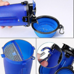 Portable 2 In 1 Pet Folding Water Bottle Food Container With Folding Silicone Pet Bowl Outdoor