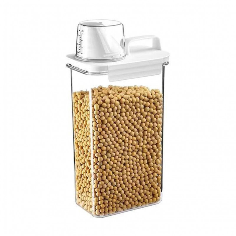 Transparent Grain Storage Box with Measuring Cup Durable Moisture-Proof Sealing Cans for Cereal Mung Beans-AH