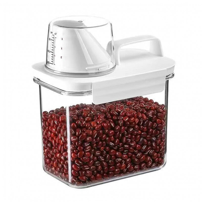 Transparent Grain Storage Box with Measuring Cup Durable Moisture-Proof Sealing Cans for Cereal Mung Beans-AH