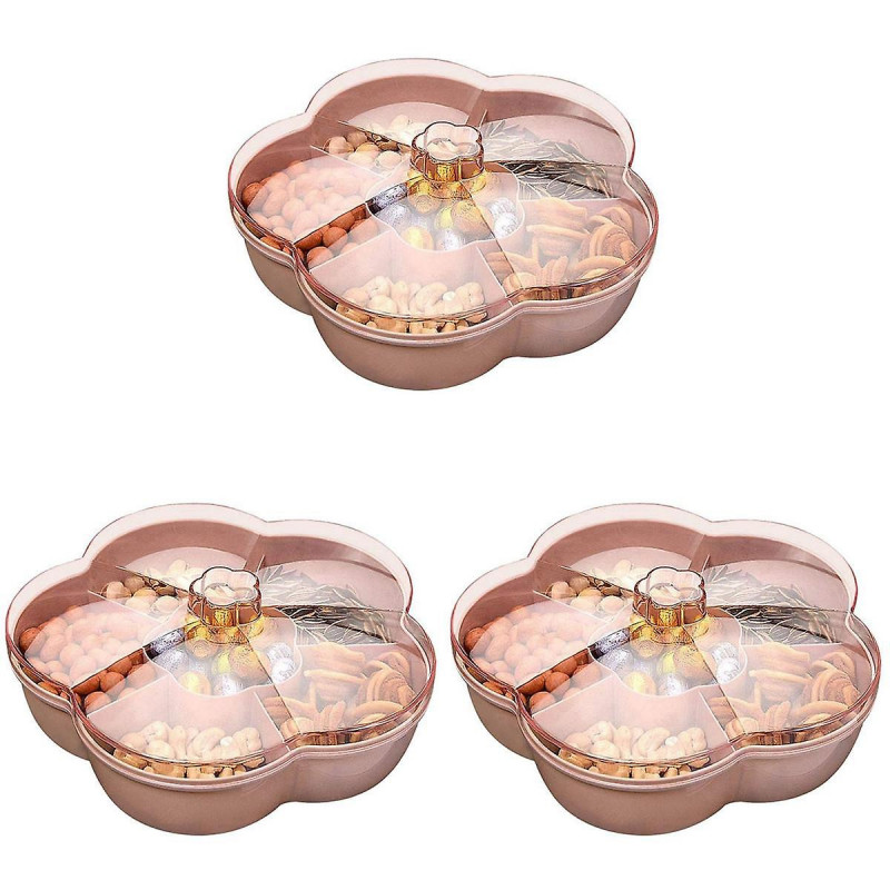 3X Snack Storage Box, Flower Shape Snack Tray with Lid, Food Storage Box,Fruit Box Container,Pink