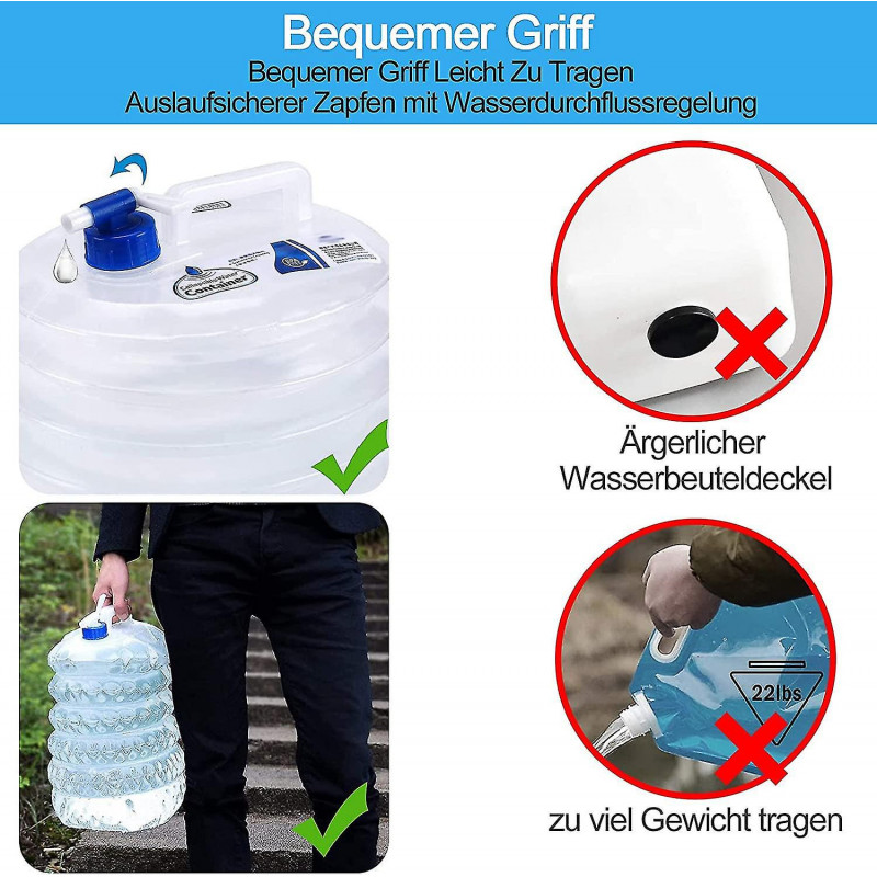 Bidon d’eau pliable, bidon d’eau avec robinet, bidon d’eau camping 10l, collapsib