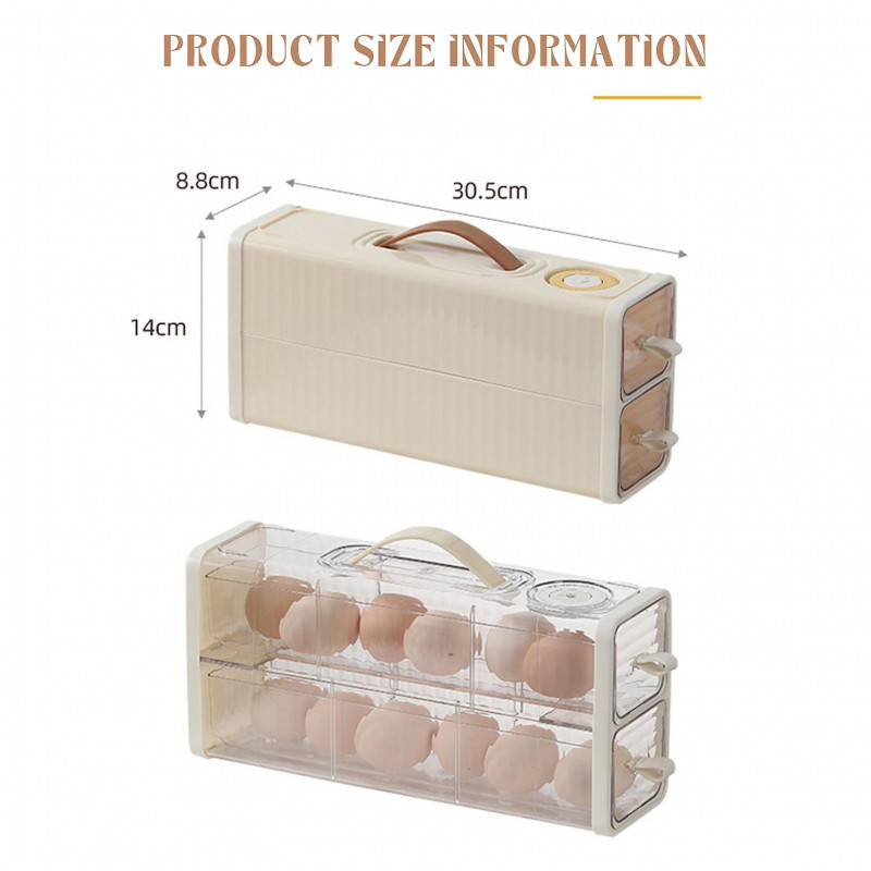 Boîte à oeufs avec bouton d’enregistrement de date Récipient à oeufs portable de grande capacité pour chambre à coucher