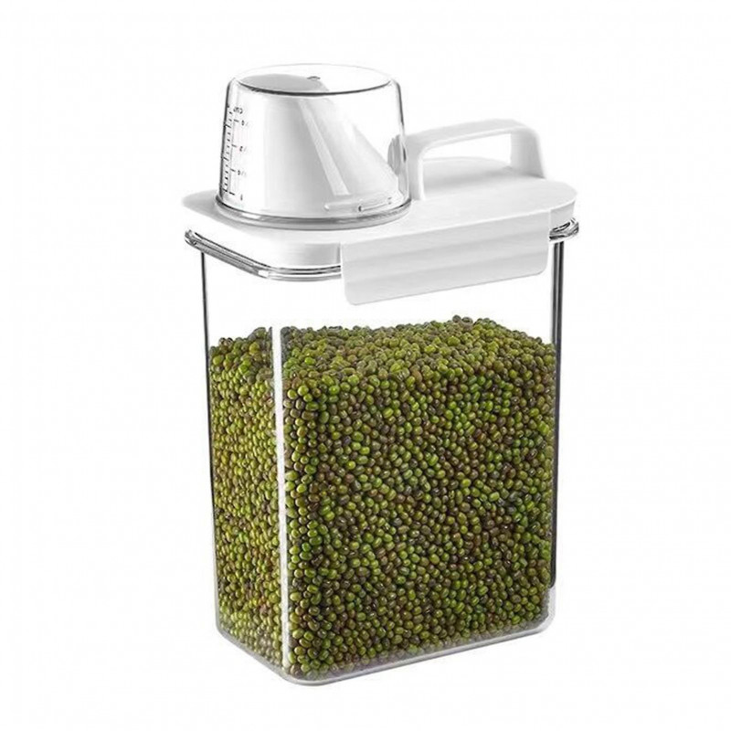 Transparent Grain Storage Box with Measuring Cup Durable Moisture-Proof Sealing Cans for Cereal Mung Beans