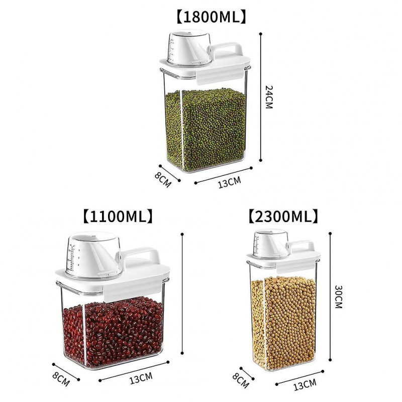 Transparent Grain Storage Box with Measuring Cup Durable Moisture-Proof Sealing Cans for Cereal Mung Beans