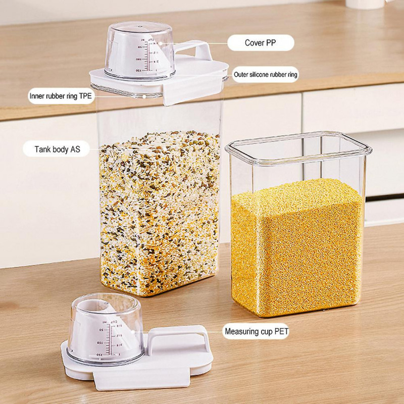 Transparent Grain Storage Box with Measuring Cup Durable Moisture-Proof Sealing Cans for Cereal Mung Beans