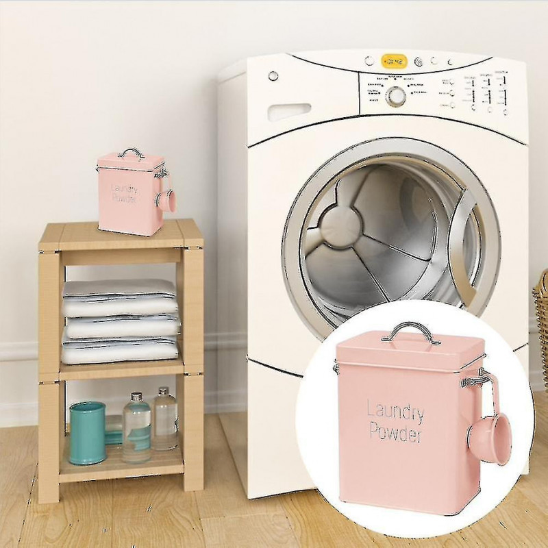 Metal Washing Powder Bucket Square Laundry Powder Storage Box Container With Lid And Spoon Pill Case Metal Washing Powder Bucket Square Laundry Powder Storage Box Container With Lid And Spoon Pill Case