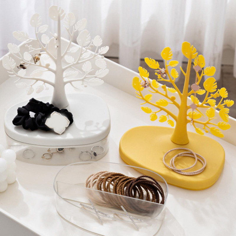 Naievear Jewellery Organizer European Leaf Shaped Transparent Base Multi-functional Secure Buckle Design Storage Box