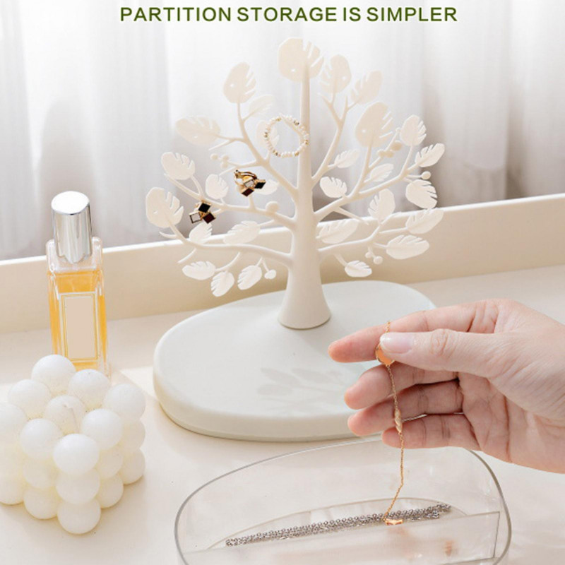 Naievear Jewellery Organizer European Leaf Shaped Transparent Base Multi-functional Secure Buckle Design Storage Box