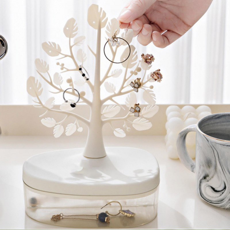 Naievear Jewellery Organizer European Leaf Shaped Transparent Base Multi-functional Secure Buckle Design Storage Box