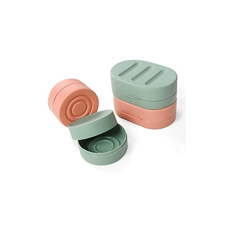 4-Pack Portable Travel Soap Container with Lid - Soap Dish for On-the-Go（4 Green Orange）