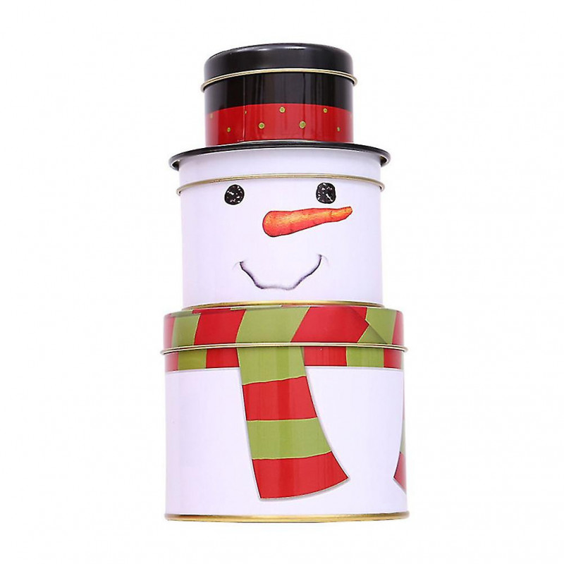 1 Pc Cute Creative Iron Snowman Three-layer Food Container Christmas Candy