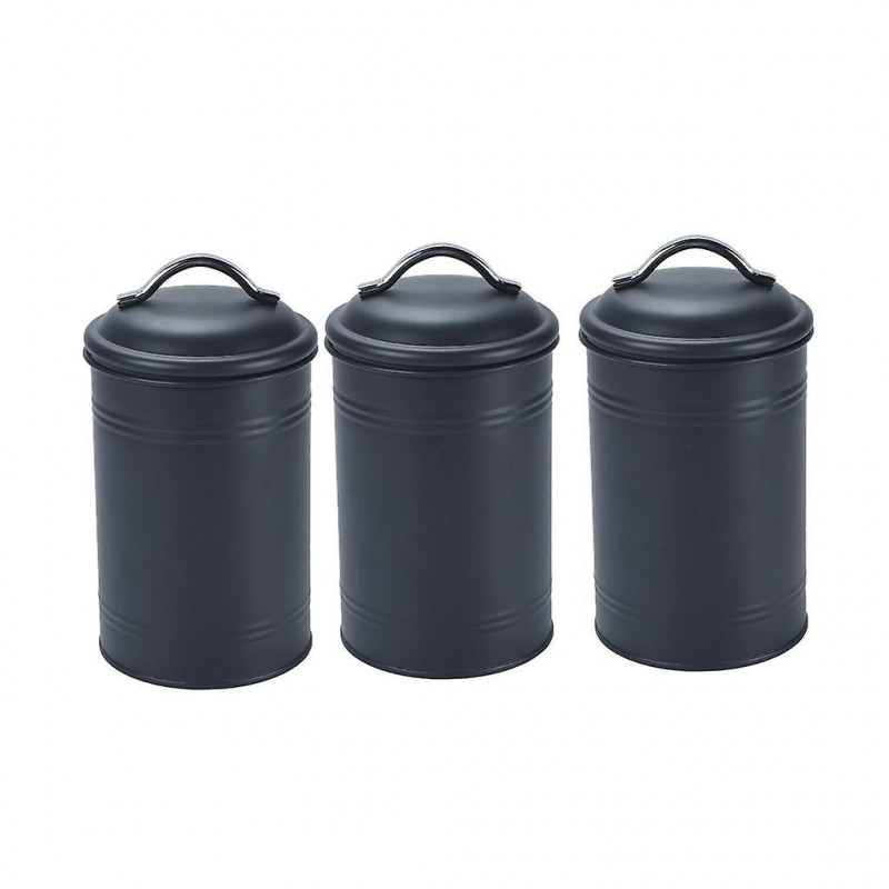 3x300ml Kitchen Metal Food Spice Seasoning Airtight Canister Jar Black