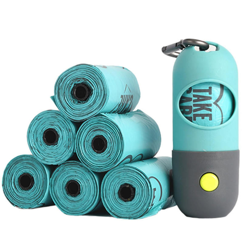 Dog Waste Bag Dispenser with LED Flash Light Poop Bag Holder for Dog Lead Leash Never Step on Poop