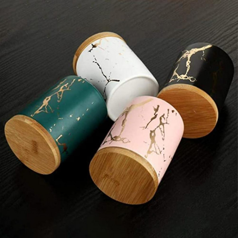 Tea Tins Storage Can Set Containers with Wood Lid Marble Pattern Ceramic Portable Sealing Tank for