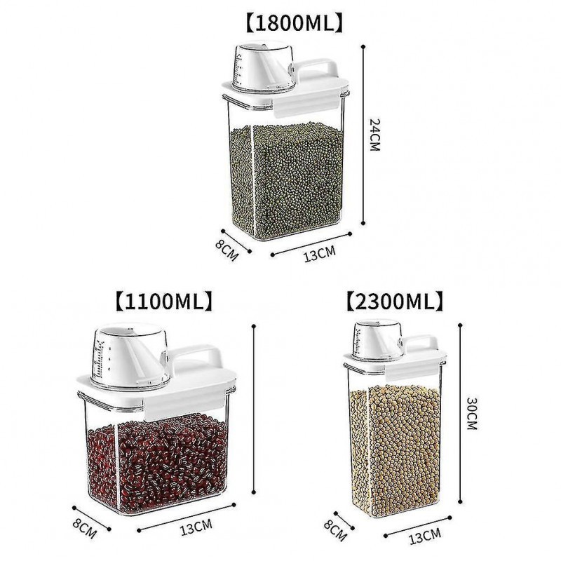 Transparent Grain Storage Box with Measuring Cup Durable Moisture-Proof Sealing Cans for Cereal Mung Beans