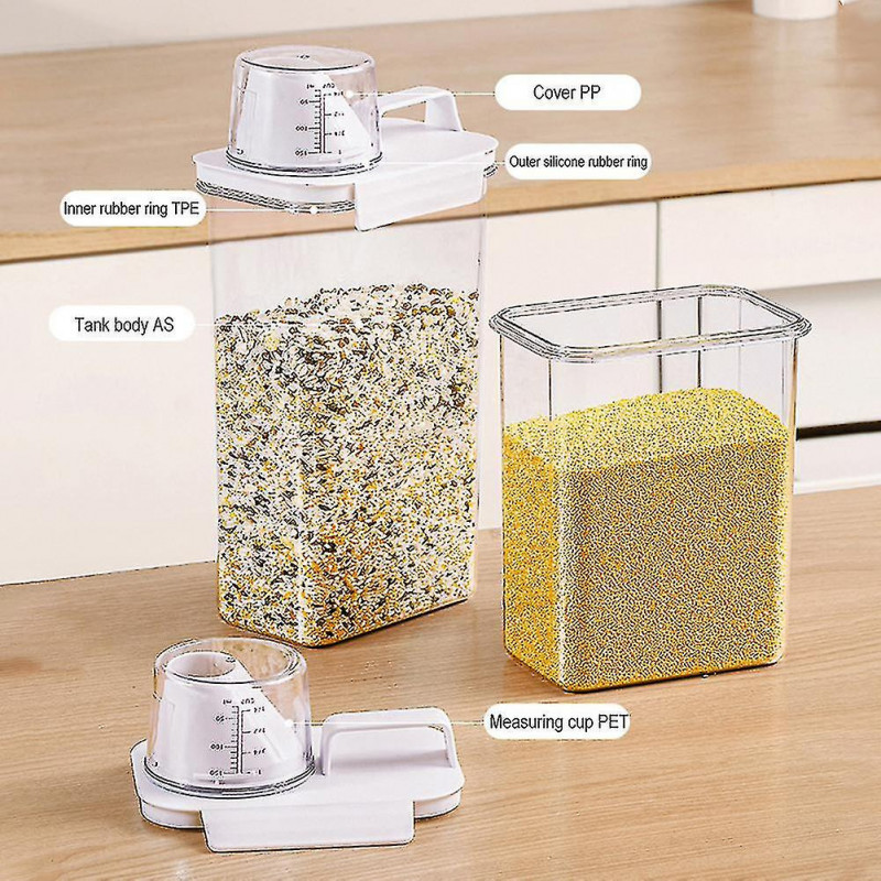 Transparent Grain Storage Box with Measuring Cup Durable Moisture-Proof Sealing Cans for Cereal Mung Beans