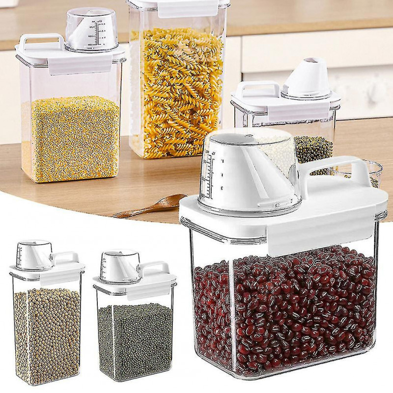 Transparent Grain Storage Box with Measuring Cup Durable Moisture-Proof Sealing Cans for Cereal Mung Beans