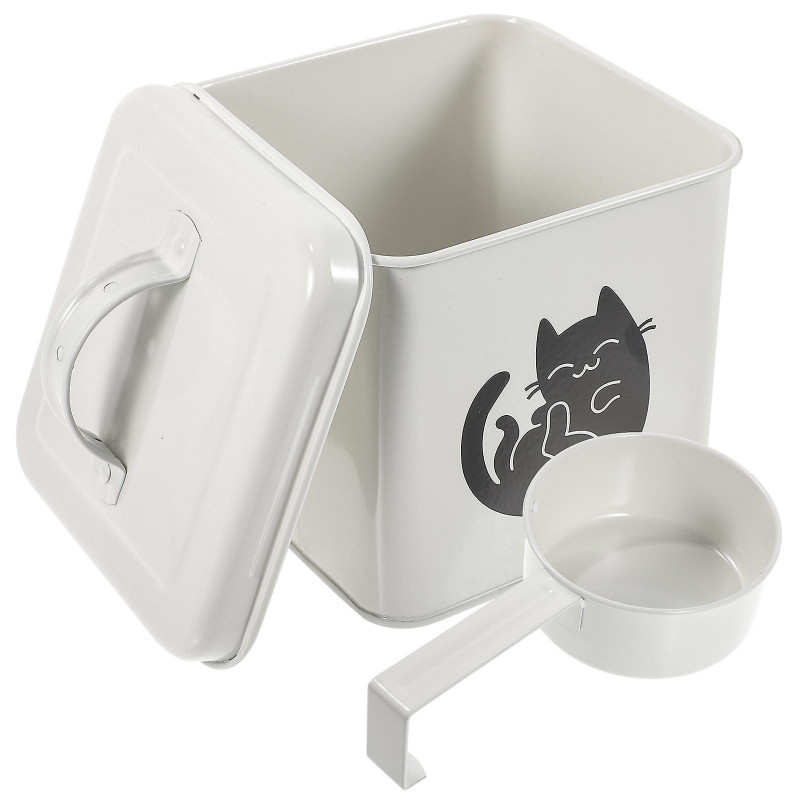 Large-capacity Pet Food Storage Box Multi-functional Iron Cat Snack Bucket Dog Snack Bin with Sppon