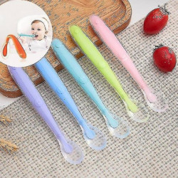 Soft Silicone Spoon Candy Color Temperature Sensing Spoon Children Food Feeding Tools