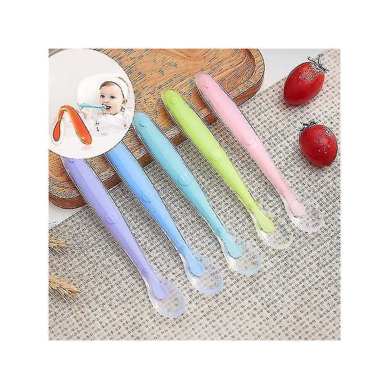 Soft Silicone Spoon Candy Color Temperature Sensing Spoon Children Food Feeding Tools
